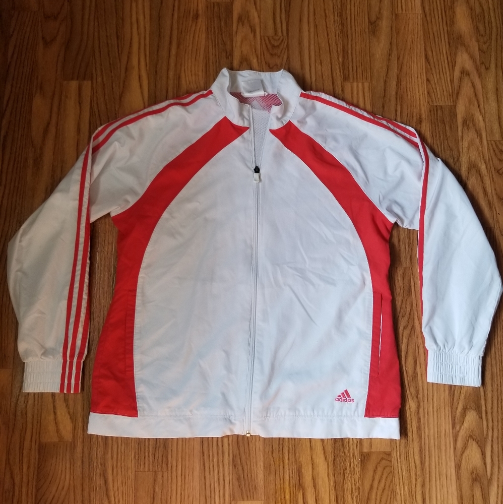 White/red Adidas windbreaker track jacket